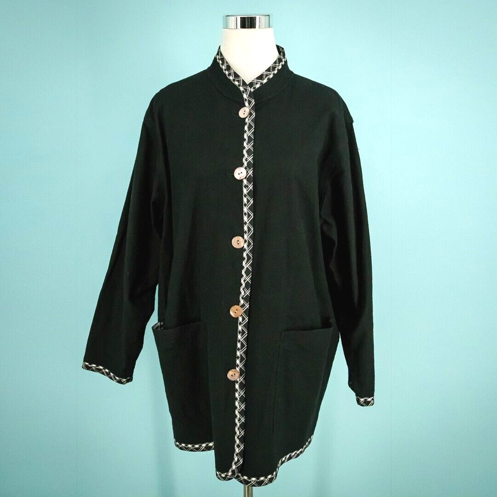 Koos Of Course Plus Size 1X Black Floral Reversible Quilted Button Artsy Jacket